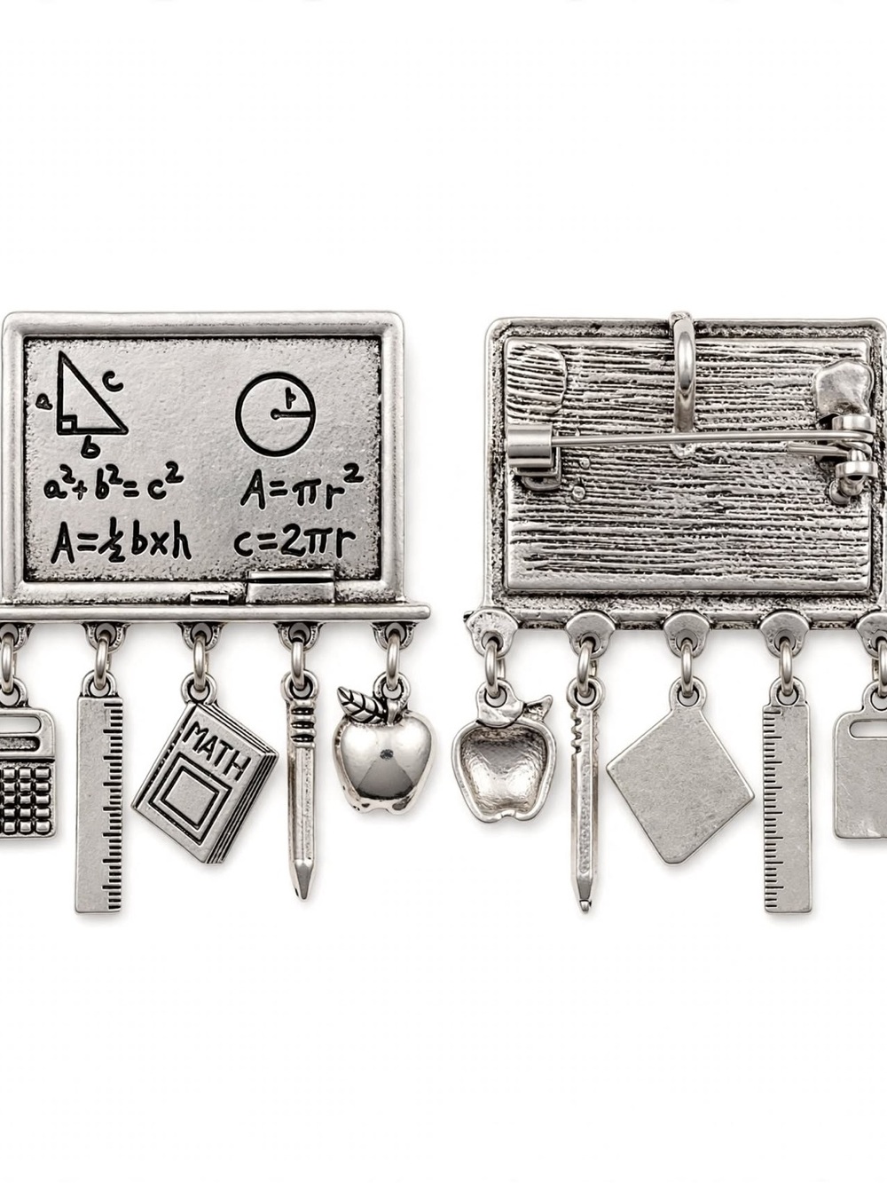 Silver School-Themed Chalkboard Charm Brooch - Teacher Accessory